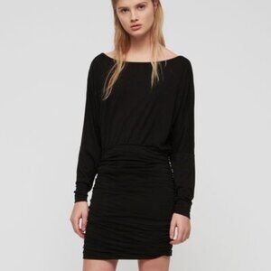All Saints Giogia Black Ruched Bodycon Dress